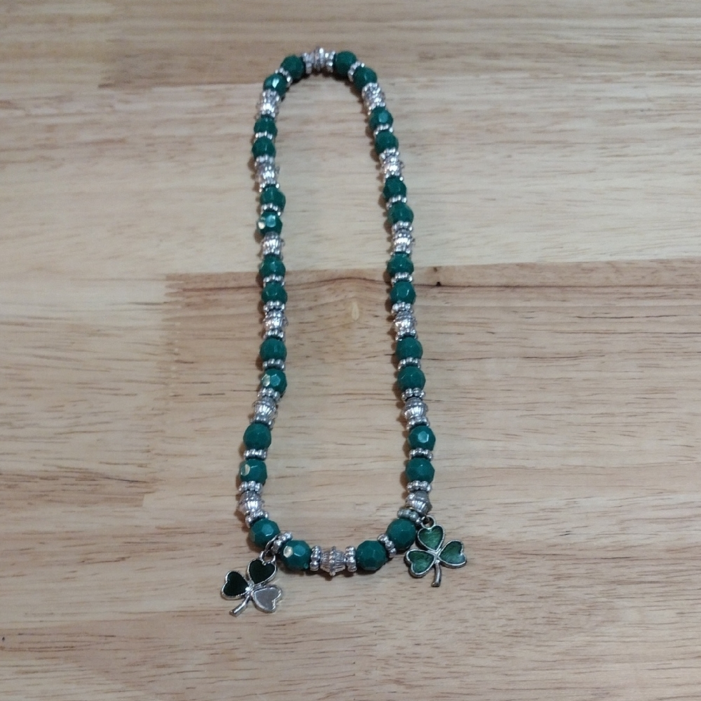Green Beaded Bracelet with Silver Accents